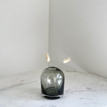 Load image into Gallery viewer, Artifact Home www.artifacthome.ca Mouth blown and handblown smoke grey glass bud vase home decor with bunny tails