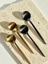 Load image into Gallery viewer, Artifact Home www.artifacthome.ca Stainless steel matte gold and black spoons for coffee cappuccino and tea