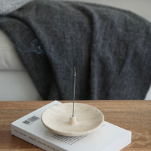 Load image into Gallery viewer, Round Travertine Incense Holder by Artifact Home www.artifacthome.ca