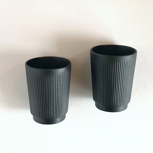 Black Ceramic Tumbler Cup with Ribbed Texture. Artifact Home www.artifacthome.ca