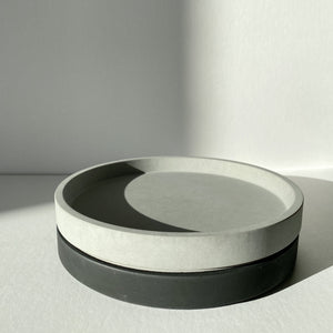 Artifact Home www.artifacthome.ca  Black and grey round concrete tray home decor and home organization