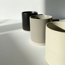 Load image into Gallery viewer, Artifact Home www.artifacthome.ca  Black, grey, beige matte porcelain coffee mug minimalist drinkware homeware
