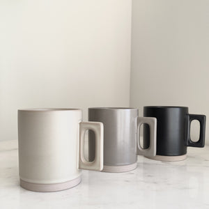 Artifact Home www.artifacthome.ca  Beige, grey, black matte porcelain coffee mug minimalist drinkware homeware