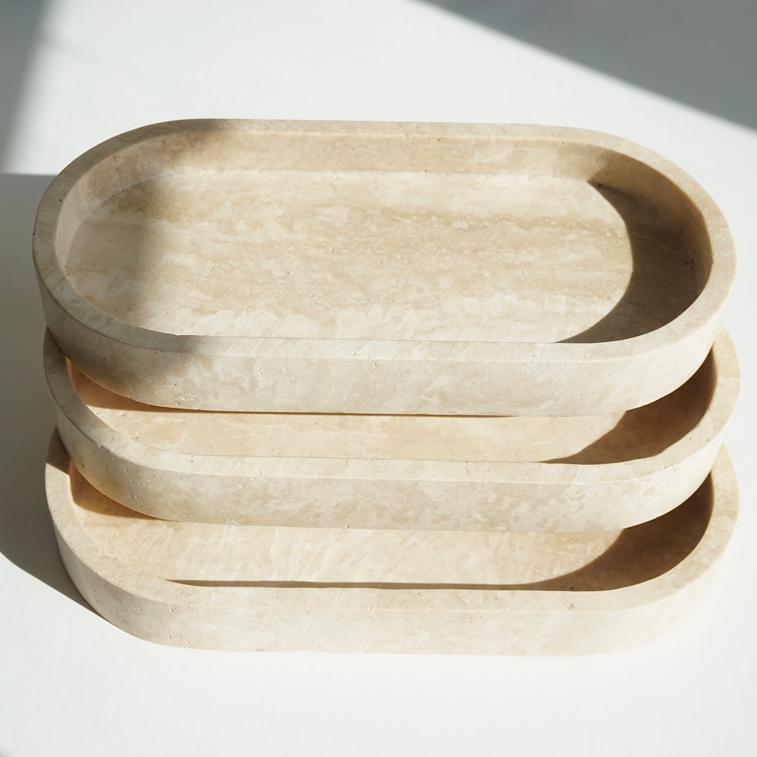 Oval Travertine Marble Tray by Artifact Home www.artifacthome.ca