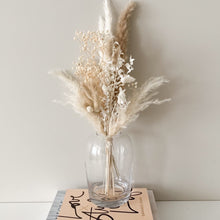 Load image into Gallery viewer, Artifact Home www.artifacthome.ca Handblown Glass Vase with Dried Flowers bunny tails
